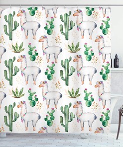 Playful Green Succulent Shower Curtain With Mexican Cactus Plants Print For Quirky Bathroom Decor