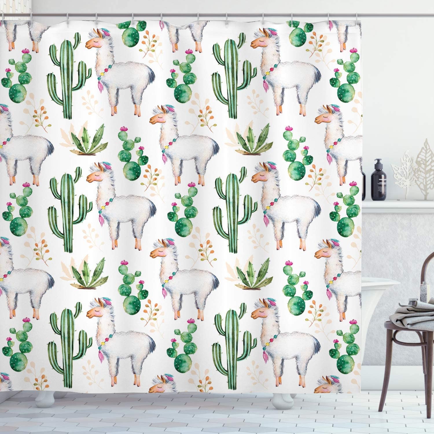 Playful Green Succulent Shower Curtain With Mexican Cactus Plants Print For Quirky Bathroom Decor