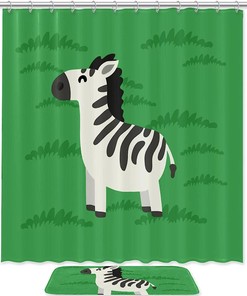 Playful Green Zebra Shower Curtain With Waterproof Fabric For Animal-Lover Bathroom Decor