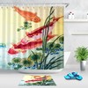 Playful Koi Fish in Lotus Waterproof Fabric Shower Curtain with Matching Bathroom Mat and Hooks