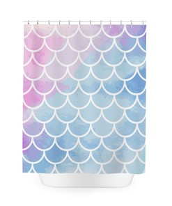 Playful Mermaid Shower Curtain with Watercolor Fish Scale Style for Kids Bathroom Decor