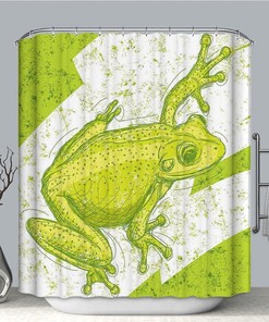 Playful Nature Element Frog Shower Curtain With Pistachio And White Graphic For Fun Bathroom Decor