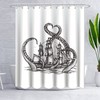 Playful Nautical Octopus Shower Curtain Featuring White Tentacle Giant Kraken and Retro Pirate Ship Sailing