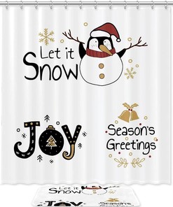 Playful Penguin Greeting Print Shower Curtain, Waterproof Bath Curtain