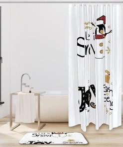 Playful Penguin Greeting Print Shower Curtain, Waterproof Bath Curtain