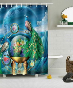 Playful Pink Flamingo And Plantain Leaf Shower Curtain