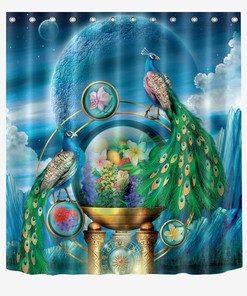 Playful Pink Flamingo And Plantain Leaf Shower Curtain