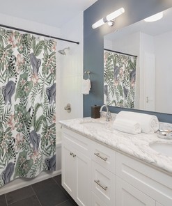 Playful Plumeria Tree Lemurs Printed Shower Curtain For Jungle Bathroom Decor
