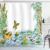 Playful Pond Animals Shower Curtain - Cloth Fabric Bathroom Decor In Green Brown