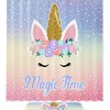 Playful Rabbit and Unicorn Shower Curtain with Colorful Fabric Design for Kids Bathroom