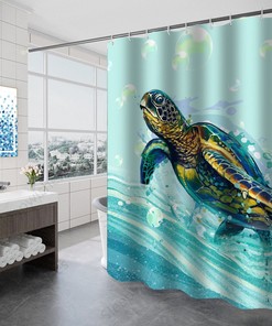 Playful Sea Turtle Animal Shower Curtain for Nautical Bathroom Decor