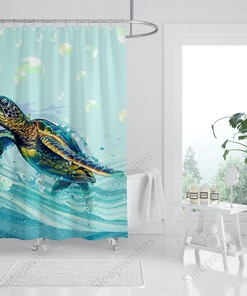 Playful Sea Turtle Animal Shower Curtain for Nautical Bathroom Decor