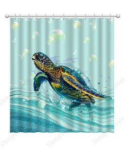 Playful Sea Turtle Animal Shower Curtain for Nautical Bathroom Decor