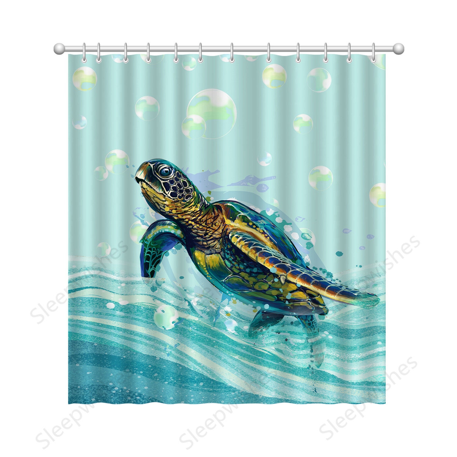 Playful Sea Turtle Animal Shower Curtain for Nautical Bathroom Decor