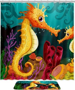 Playful Seahorses Shower Curtain For Underwater Adventure Bathroom Decor