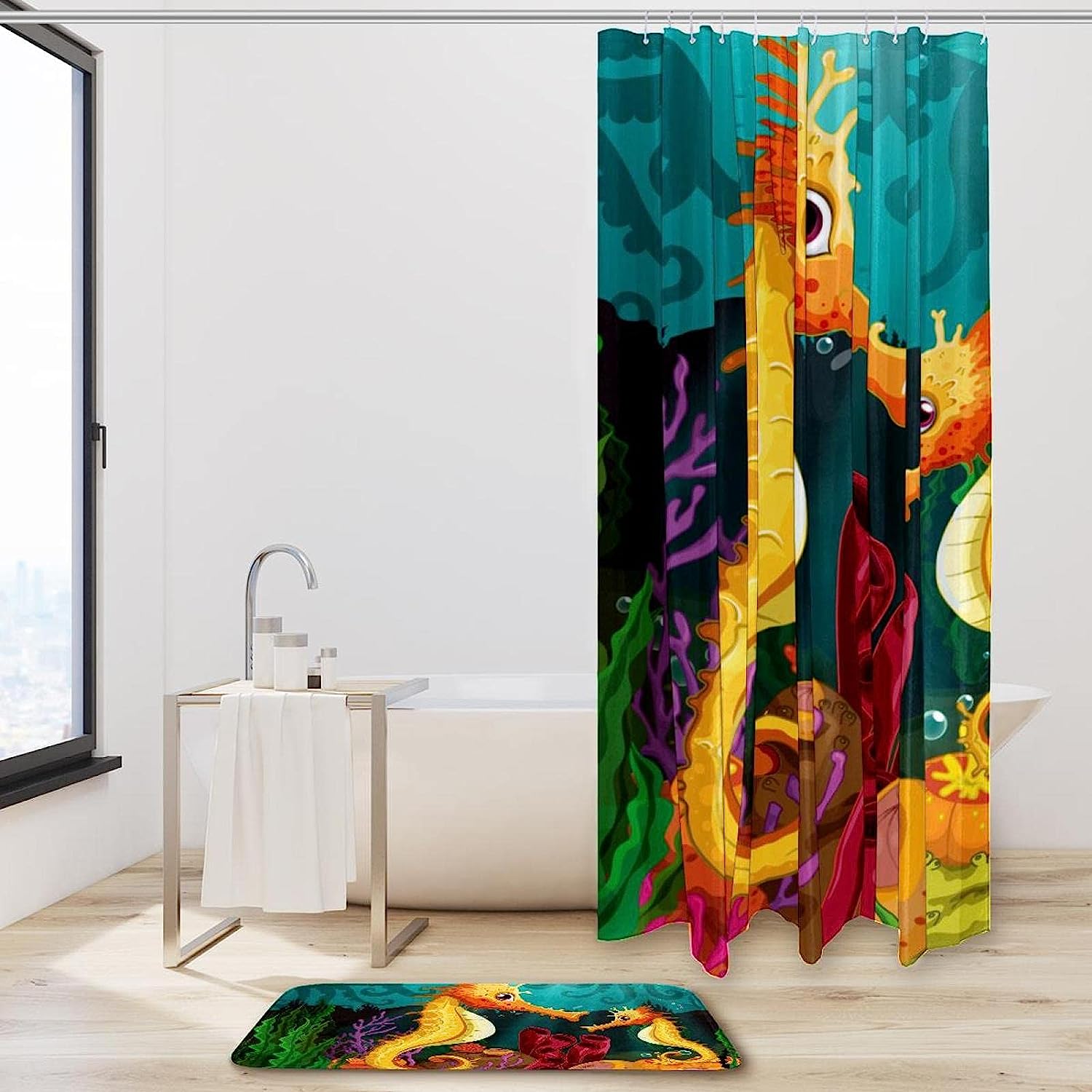 Playful Seahorses Shower Curtain For Underwater Adventure Bathroom Decor - Image 2
