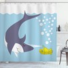 Playful Shark Bubbles Print on Yellow Submarine Shower Curtain for Kids Bathroom Decor 