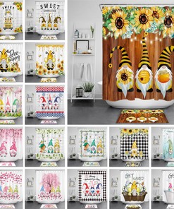 Playful Sunflower Gnome Fabric Shower Curtain with Cute Illustrations to Liven Up Your Bathroom Decor