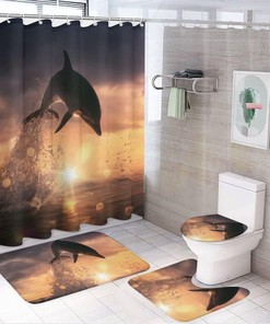 Playful Sunset Dolphin Shower Curtain, Waterproof Bathroom Decor by Vantaso
