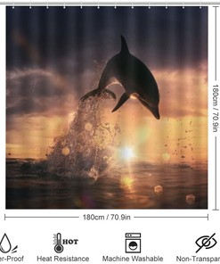 Playful Sunset Dolphin Shower Curtain, Waterproof Bathroom Decor by Vantaso