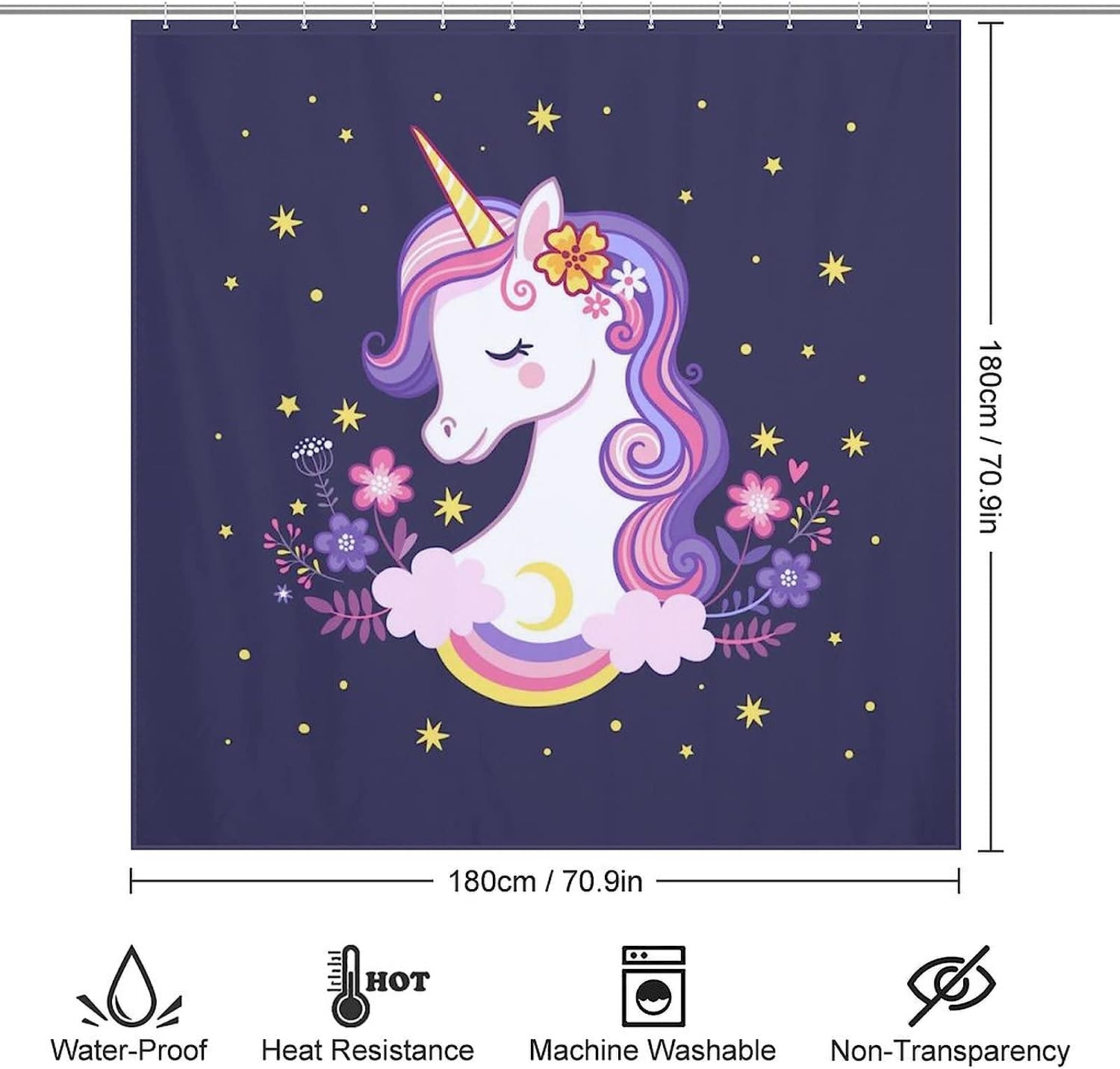 Playful Unicorn And Stars Shower Curtain For Magical Bathroom Decor - Image 2