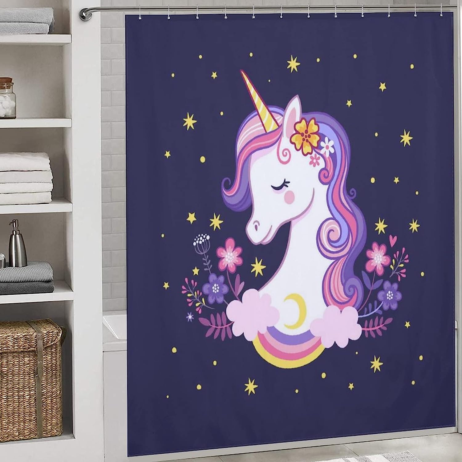 Playful Unicorn And Stars Shower Curtain For Magical Bathroom Decor - Image 3