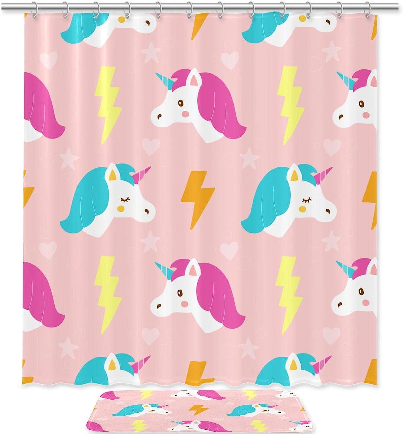 Playful Unicorn Lightning Pattern Shower Curtain For Magical Bathroom Decor