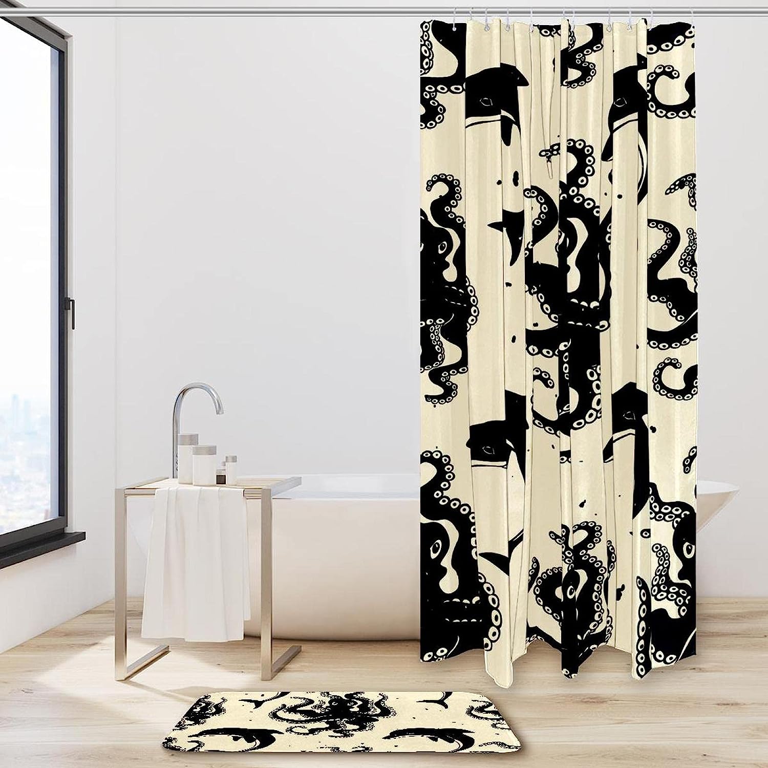 Playful Vintage Design With Octopus And Dolphins - Waterproof Shower Curtain - Image 2