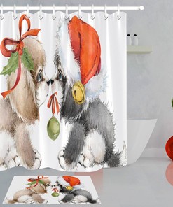 Playful Watercolor Christmas Penguins Shower Curtain for Your Whimsical Bathroom