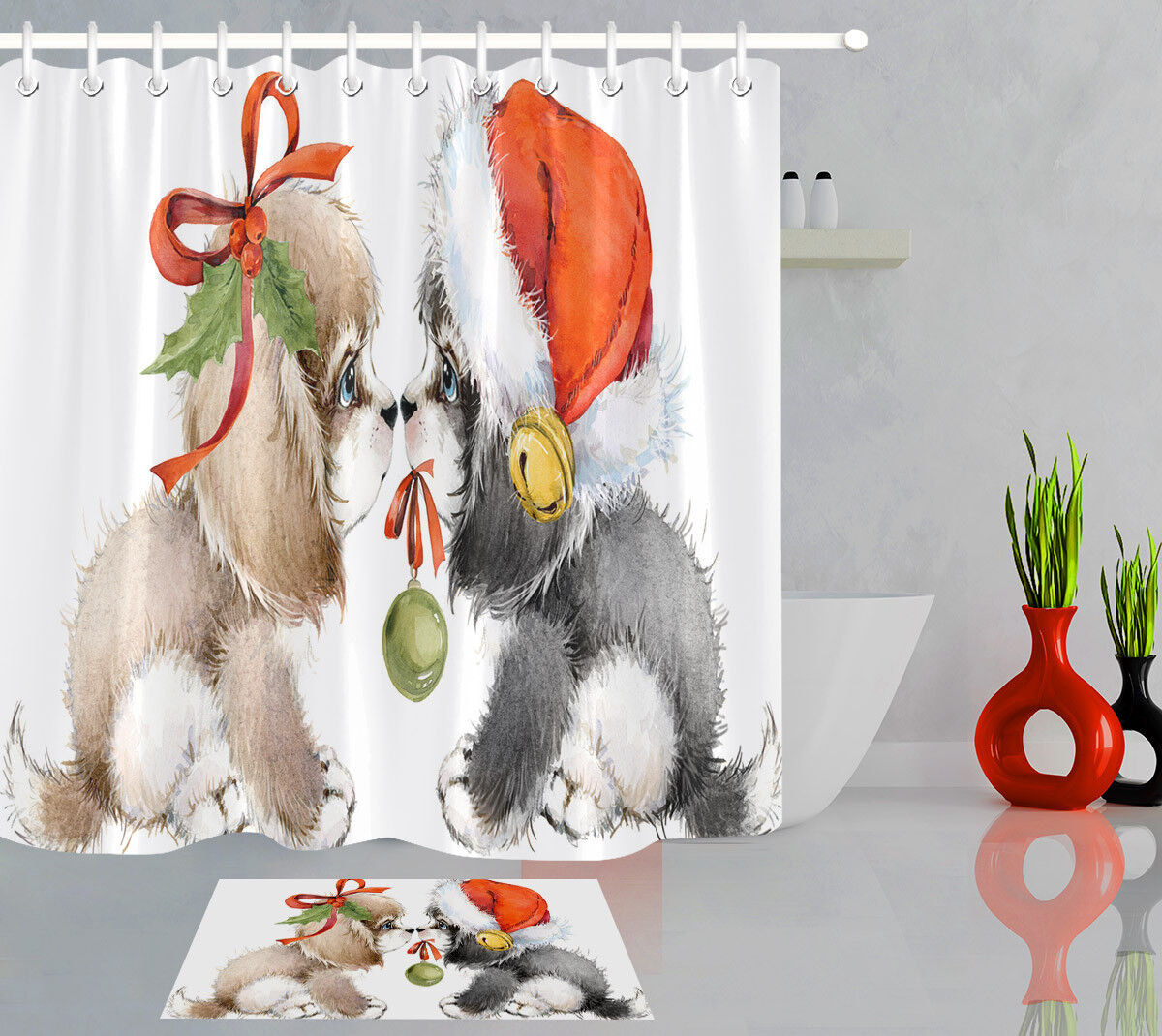 Playful Watercolor Christmas Penguins Shower Curtain for Your Whimsical Bathroom