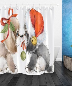 Playful Watercolor Christmas Penguins Shower Curtain for Your Whimsical Bathroom