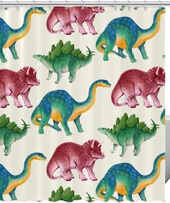Playful Watercolor Dinosaur Pattern Shower Curtain for Kids' Bathrooms