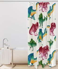 Playful Watercolor Dinosaur Pattern Shower Curtain for Kids' Bathrooms