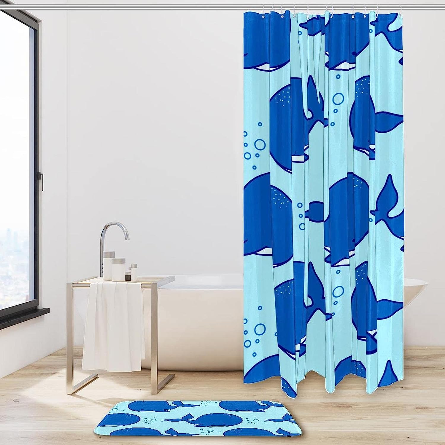 Playful Whales Shower Curtain For Beachy Bathroom Decor - Image 2