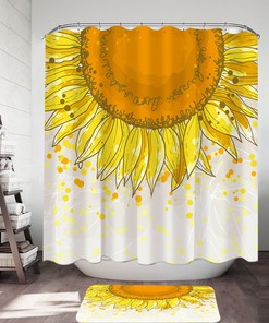 Playful Yellow Spots and Sunflower Shower Curtain for Fun Bathroom Decor 