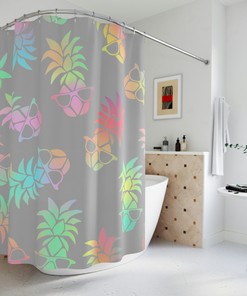 Playful and Adorable Rainbow Pineapple Shower Curtain for a Tropical Theme Bathroom