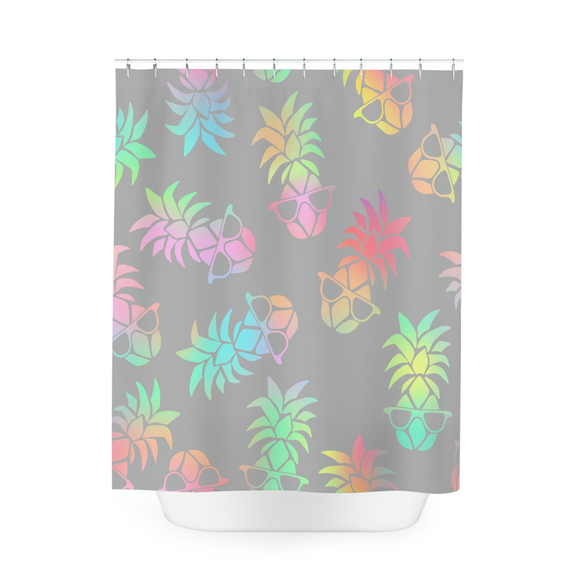 Playful and Adorable Rainbow Pineapple Shower Curtain for a Tropical Theme Bathroom