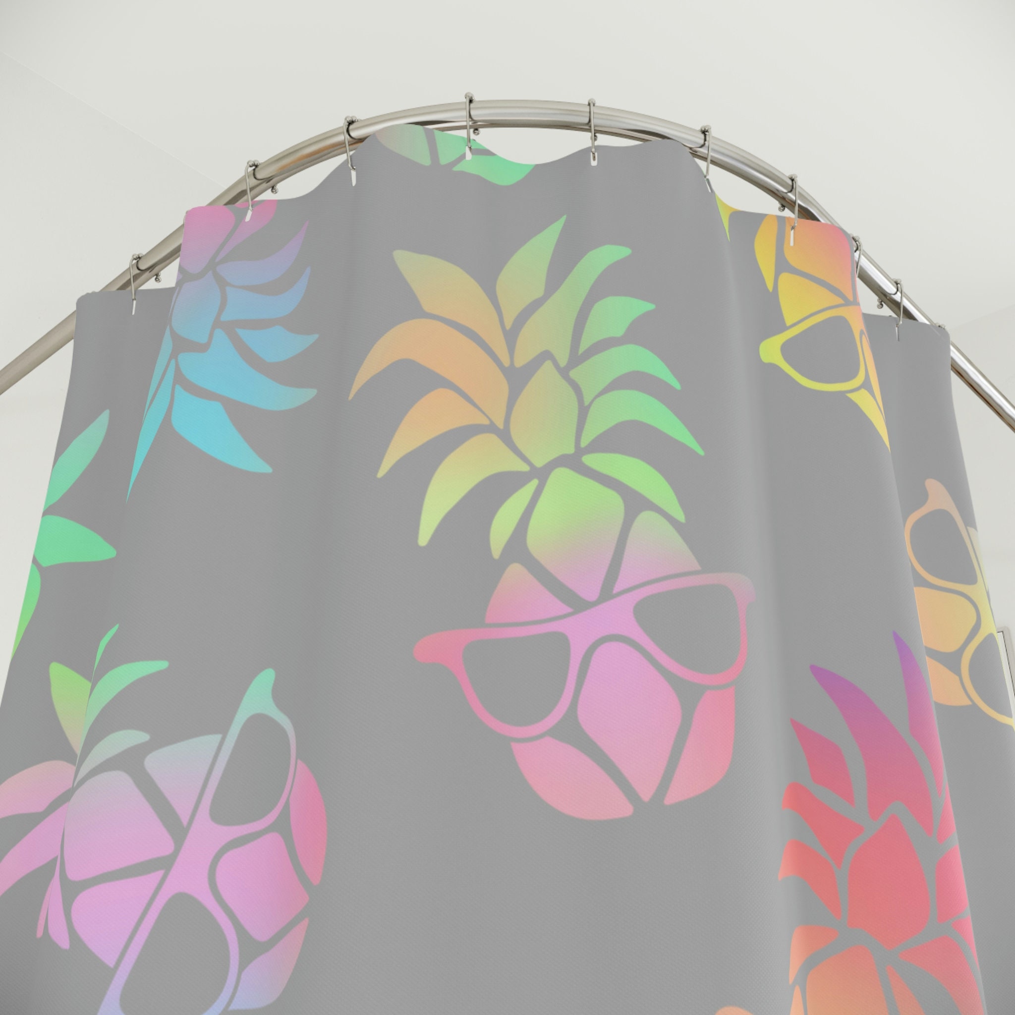 Playful and Adorable Rainbow Pineapple Shower Curtain for a Tropical Theme Bathroom
