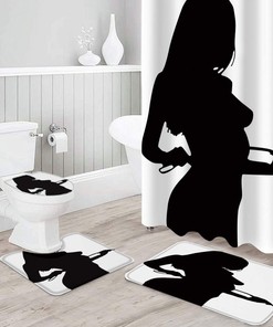 Playful and Cute Pin-Up Girl Silhouette Shower Curtain with Rainbow Print for a Retro Bathroom Vibe