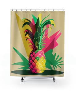 Playful and Sophisticated Pineapple Retro Charm Shower Curtain in Pink, Green, and Yellow Hues