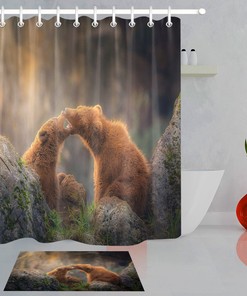 Playing Bear Baby Fabric Shower Curtain Set For Bathroom