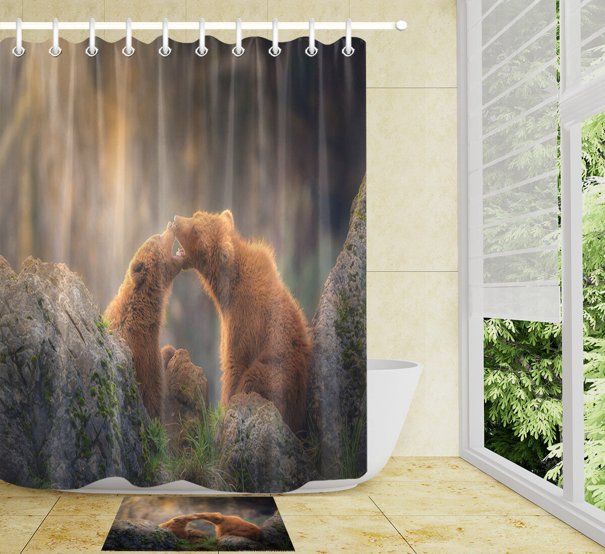 Playing Bear Baby Fabric Shower Curtain Set For Bathroom - Image 2