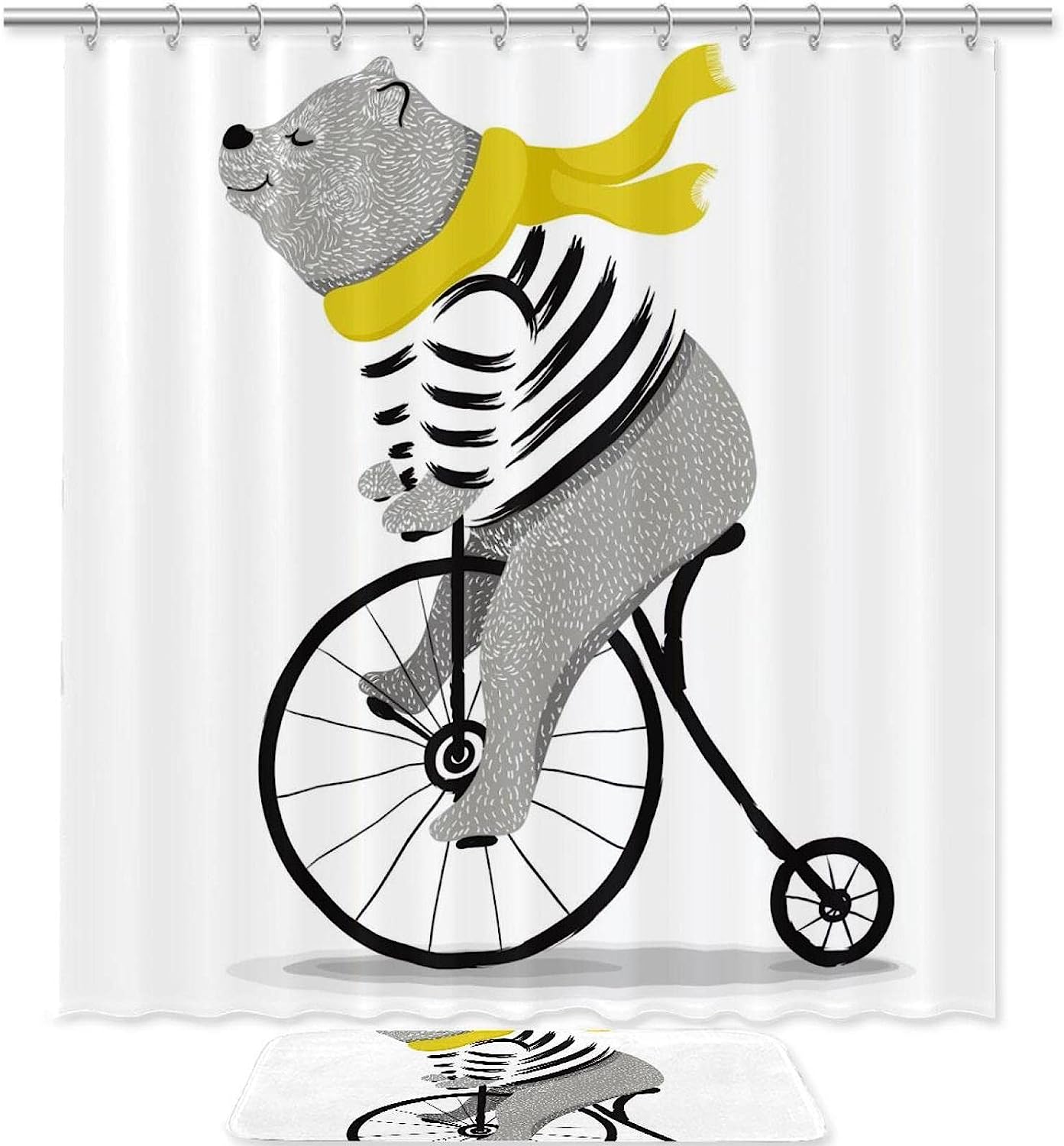 Playing Bear Waterproof Shower Curtain for Bathroom with Plant Print