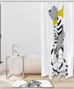 Playing Bear Waterproof Shower Curtain for Bathroom with Plant Print
