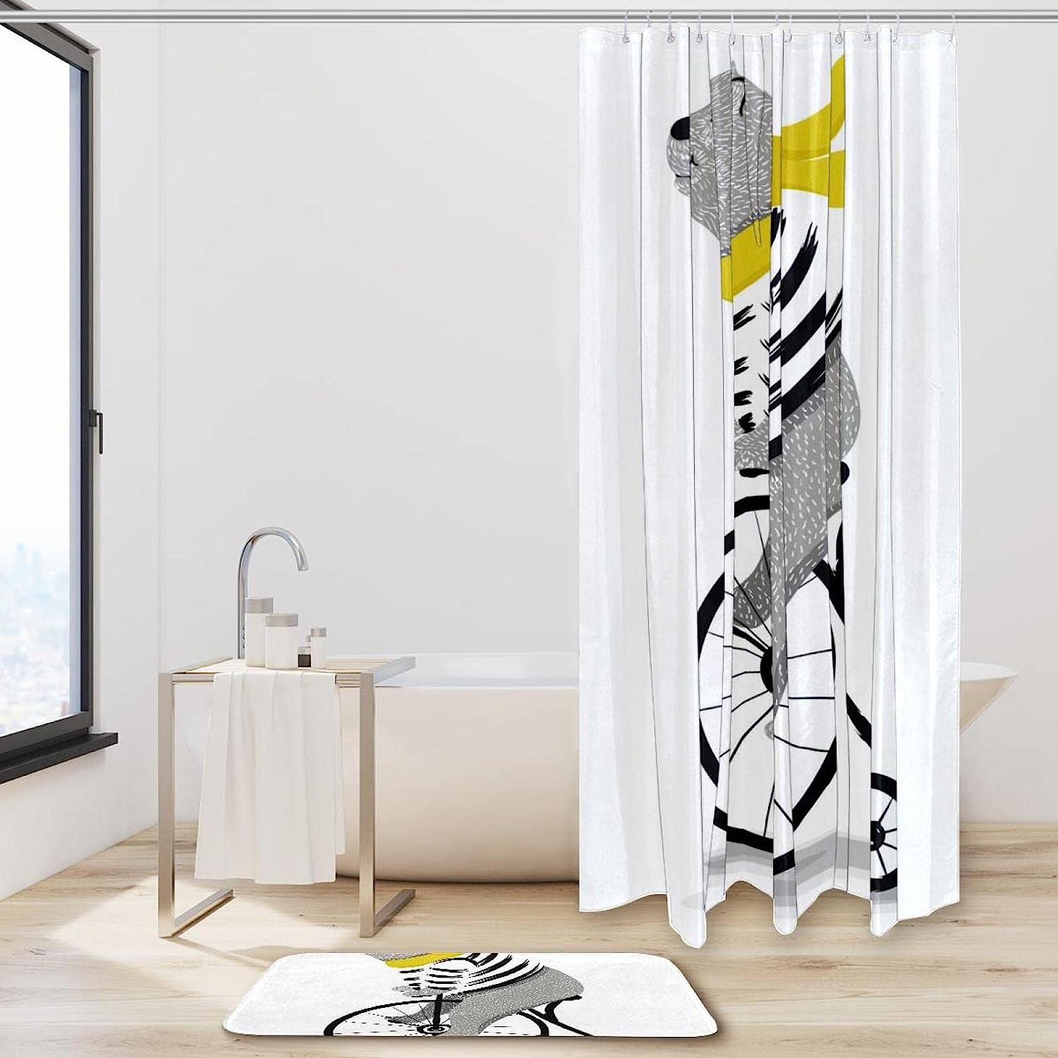 Playing Bear Waterproof Shower Curtain for Bathroom with Plant Print