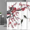 Plum Flower Blossom Shower Curtain, Asian Japanese Cherry Sakura Fish Oriental Aesthetic Art Bathroom Decor Fabric