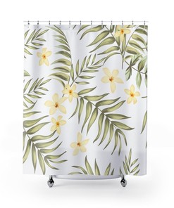 Plumeria Shower Curtain with Botanical Print for Fresh Summer Vibes