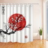 Plum-themed Red Sun Fabric Shower Curtain for Asian-inspired Bathroom Decor