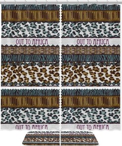 Plush Leopard Fabric Printed Bathroom Tub Set With Waterproof Fabric Shower Curtain