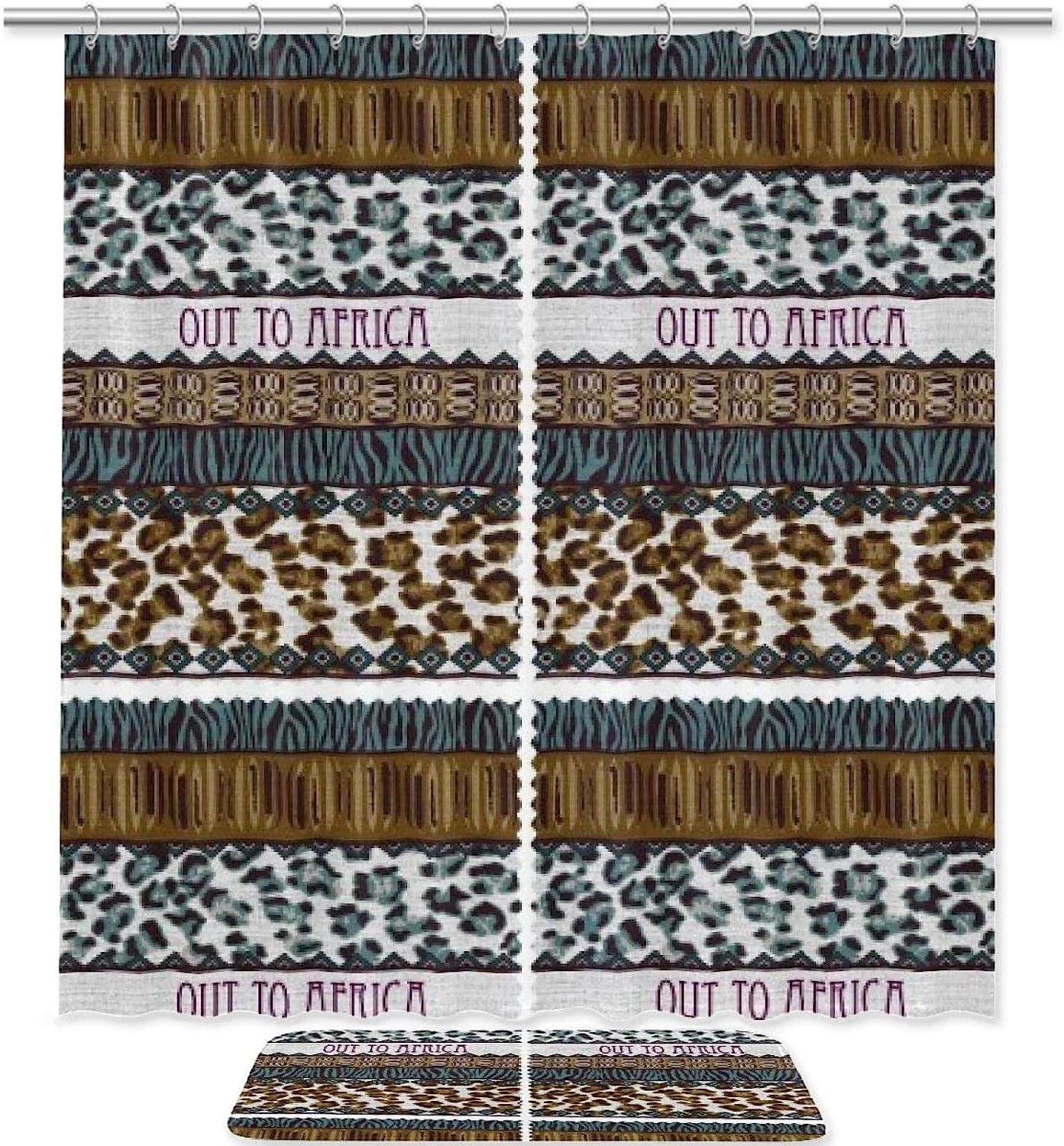 Plush Leopard Fabric Printed Bathroom Tub Set With Waterproof Fabric Shower Curtain